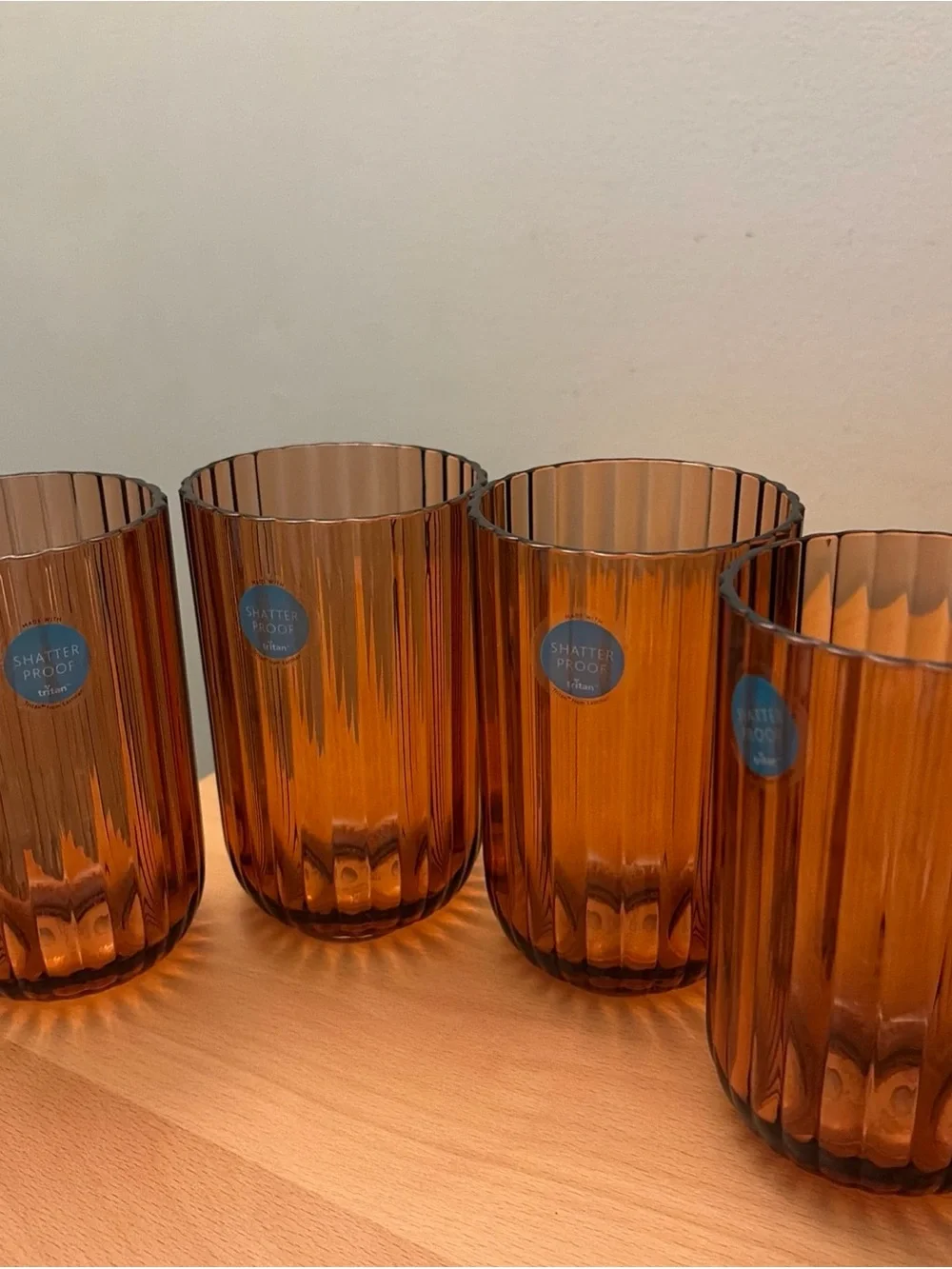 Amber Ribbed Drinkware Set - Shatterproof Tumblers